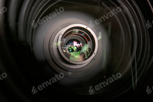Preview: Close Up Of A Television Lens On A Dark Background. Camera Lens,Macro Of An Iris,Camera
