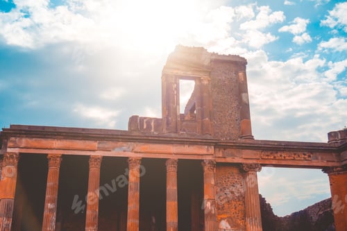 Preview: Beautiful Ruins At Pompeii With Some Columns Ans Small Lens Flare On The Top