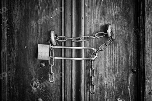 Preview: Old Iron Lock On Wooden Door, Construction