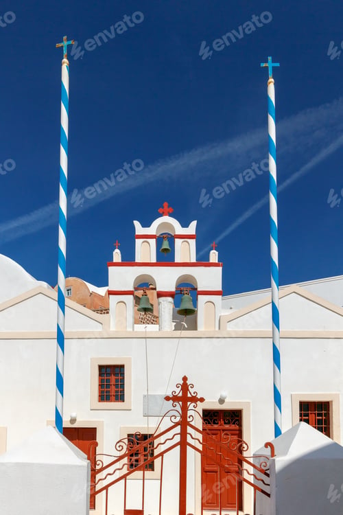 Preview: Church Bell Tower In Oia On Santorini Island.