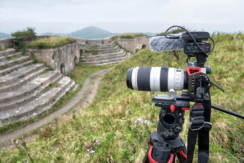 Preview: Close-Up Of A Video Camera. Shooting Summer Landscapes.