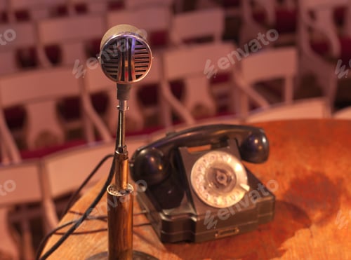 Preview: Microphone On The Stage And Empty Hall During The Rehearsal