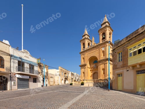 Preview: Facade And Belfries Of The Old Church Of St. Peter On A Sunny Morning. Marsaxlokk. Malta.