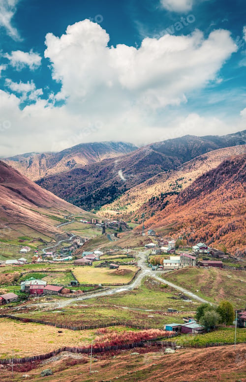 Preview: View From A Bird'S Eye Of Ushguli Village In The Morning Mist. Amazing Autumn Morning In The