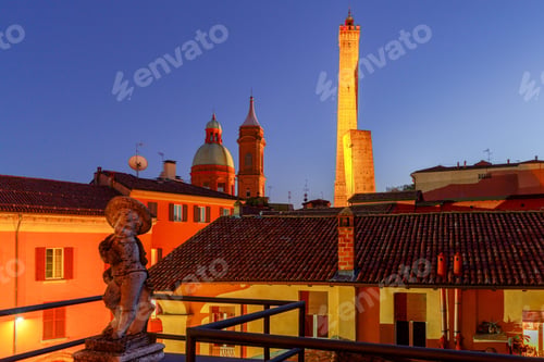 Preview: Bologna. Old Falling Towers At Night.