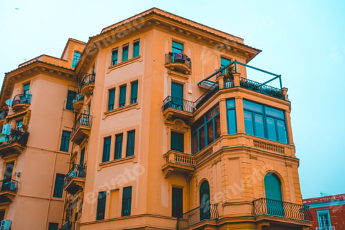 Preview: Orange Building With Big Glass Balcony In Mediterranean Style