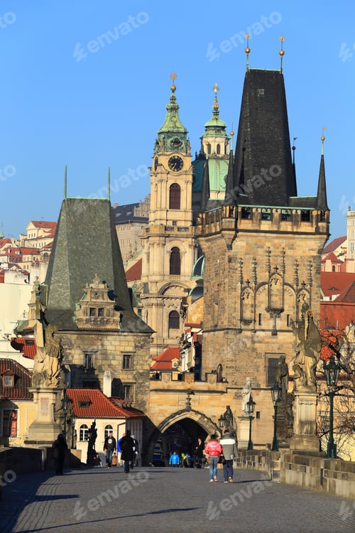 Preview: View On The Winter Prague St. Nicholas' Cathedral With Tower Bridge, Czech Republic