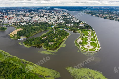 Preview: Yaroslavl, Russia. Park On The Spit (Spit). Panoramic View Of The City. Kotorosl Flows Into The