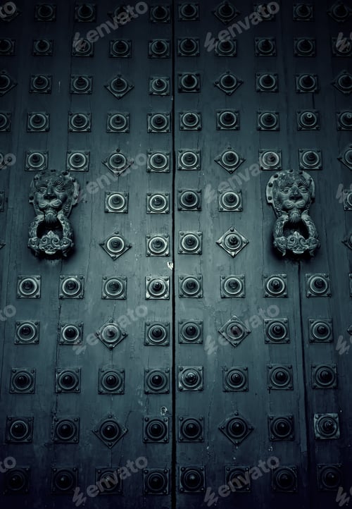 Preview: Door Handle Of Steel And Iron, And Gothic Architectural Structure