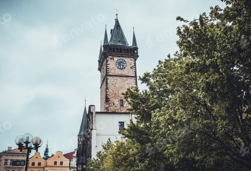 Preview: Townhall Of Prague And Green Tree At Czech Republic