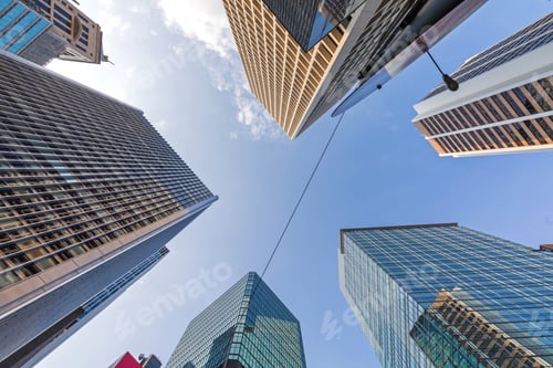 Preview: Looking Up At Modern Skyscrapers Building In Hong Kong