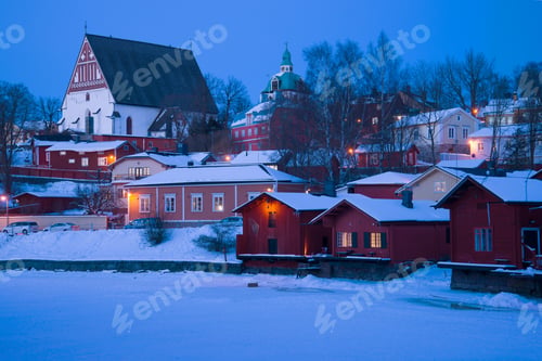Preview: February Twilight In Old Porvoo. Finland