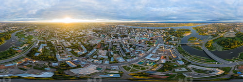 Preview: Yaroslavl, Russia. Historical Center Of The City Of Yaroslavl. Panorama 360. Aerial View At Sunset