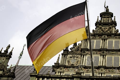 Preview: Cathedral In Bremen With Flag Of Germany, Historical Tourism