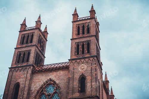Preview: Facade Of Friedrichswerder Church, Historical Edifice With Neo-Gothic Architecture, Shot From Low