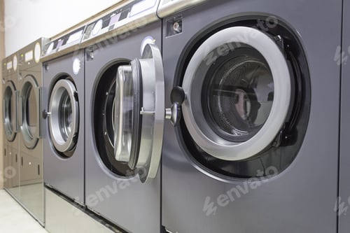 Preview: Industrial Washing In Public Shop, Business And Laundry