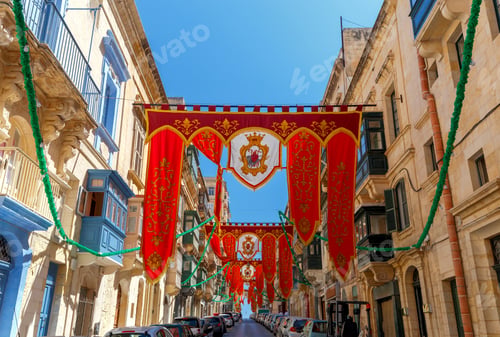 Preview: Valletta. Flags On The Day Of St. Augustine.