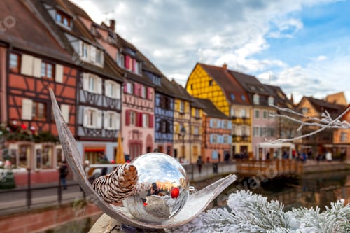 Preview: Traditional Christmas Decorations On The Facades And Windows Of Houses. Alsace Colmar.