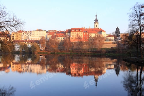 Preview: The Colorful Medieval Town Pisek With Gothic Deanery Church Above The River Otava