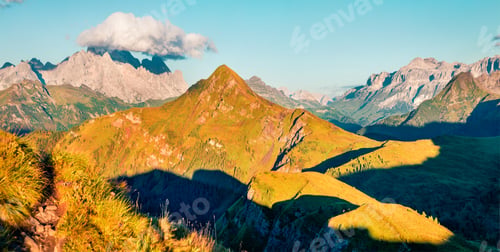 Preview: Amazing Morning View Of Col Di Lana Mountain Range From Giau Pass. Gorgeous Summer Scene Of