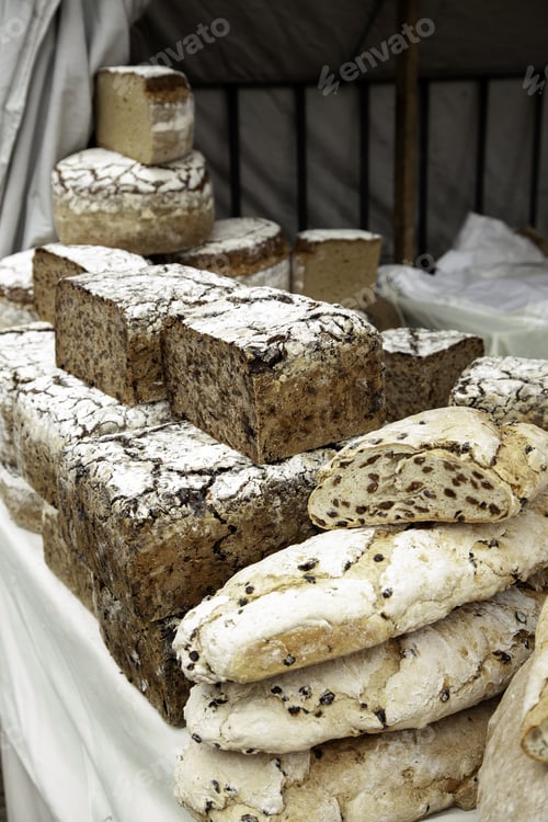 Preview: Buns Of Wholemeal Bread With Sesame, Bakery And Food