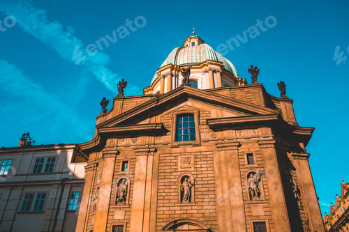 Preview: St Francis Of Assisi Church And Dome, Prague, Czech Republic Viewed Looking Up From Below Against A