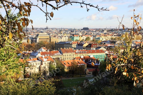 Preview: Romantic Snowy Colorful Autumn View On Prague City, Czech Republic