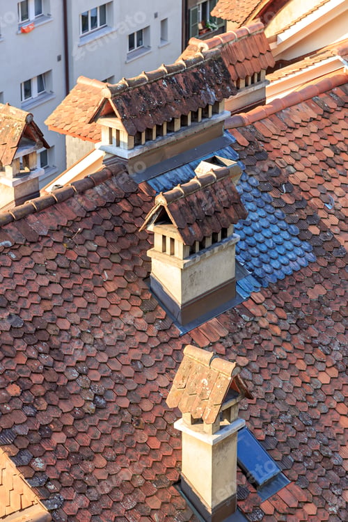 Preview: Bern, Switzerland. Tiled Roofs Of Houses In The Lower Tier Of The Historical Part Of The City