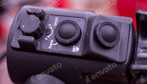 Preview: Professional Digital Video Camera. Camera Lens Close-Up. Buttons And Camera Control Toggle Switch