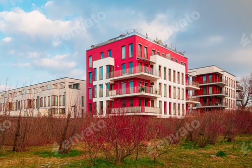Preview: Red Big Apartment Building In Autumn Scene