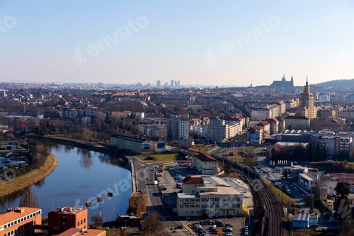 Preview: Winter Prague City From The Hill Baba In The Sunny Day, Czech Republic