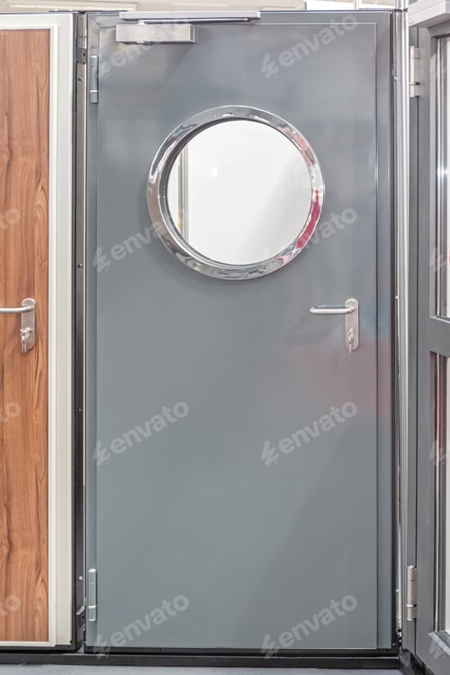 Preview: Round Window At Metal Door With Automatic Closer
