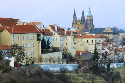 Preview: The View On Prague Gothic Castle Past Sunset, Czech Republic