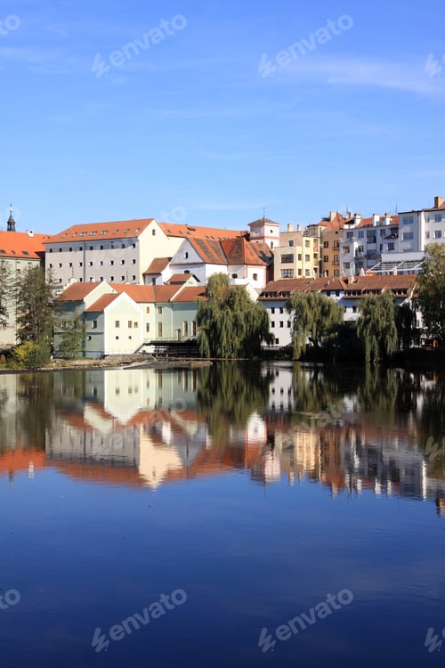 Preview: The Colorful Autumn Medieval Town Pisek In Czech Republic Above The River Otava