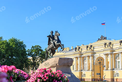 Preview: Saint-Petersburg, Russia. Monument To Peter I On Sennatskaya Square. Text Translated Into English