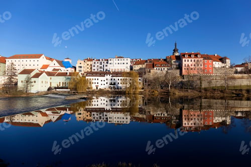 Preview: Sunny Winter Royal Medieval Town Pisek With The Castle Above The River Otava, Czech Republic