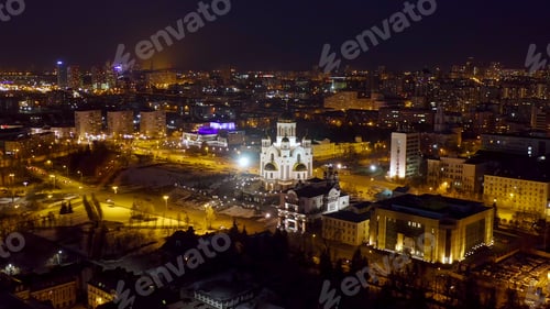 Preview: Yekaterinburg, Russia. Temple On Blood. Night City In The Early Spring, Aerial View