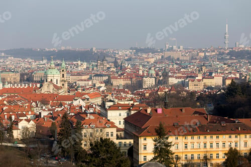 Preview: Sunny Frosty Winter Prague City With Its Cathedrals, Historical Buildings And Towers, Czech Republic