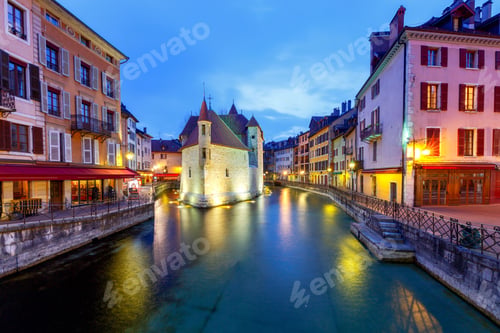 Preview: Annecy. Old City On The Sunset.