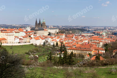 Preview: Spring Prague City With Gothic Castle And The Green Nature And Flowering Trees, Czech Republic