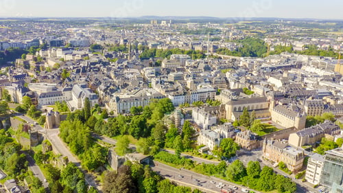 Preview: Luxembourg, Historical City Center In The Morning. Pont Rouge, Aerial View