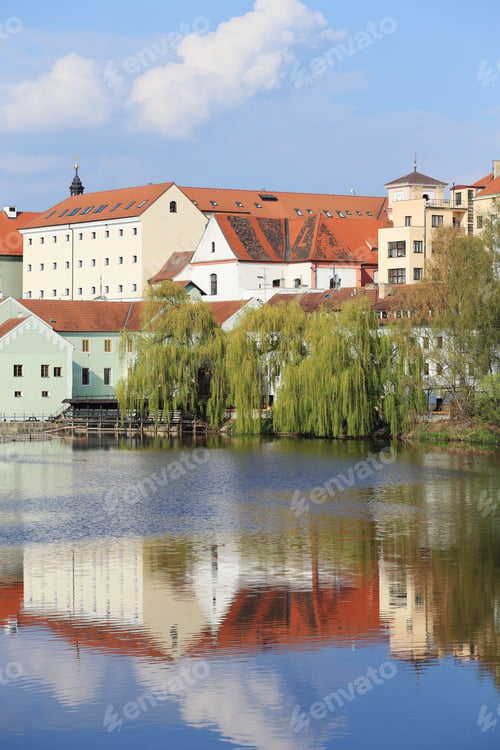 Preview: Colorful Spring Medieval Town Pisek Above The River Otava, Czech Republic