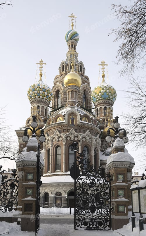 Preview: View Of The Cathedral Of Our Savior On The Blood Of The Mikhailovsky Garden Winter Day. St