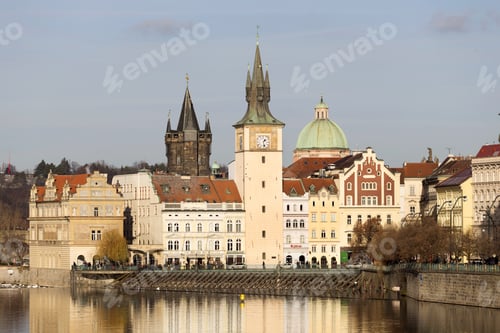 Preview: Winter Prague Old Town With Bridge Tower And St. Francis Of Assisi Cathedral Near Charles Bridge