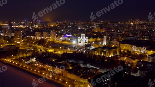 Preview: Yekaterinburg, Russia. Temple On Blood. Night City In The Early Spring, Aerial View