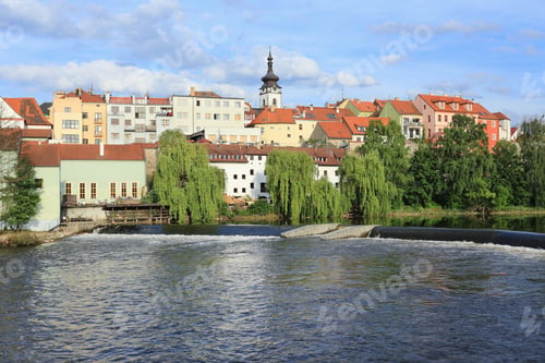 Preview: Colorful Spring Medieval Town Pisek Above The River Otava, Czech Republic