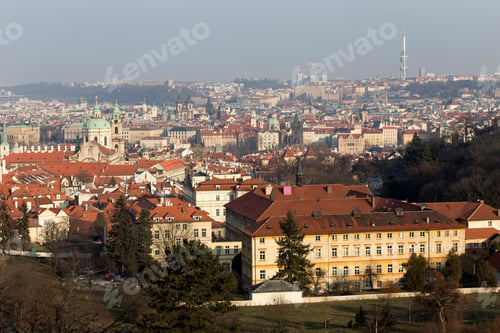 Preview: Sunny Frosty Winter Prague City With Its Cathedrals, Historical Buildings And Towers, Czech Republic