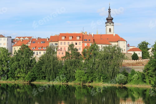 Preview: Colorful Spring Medieval Town Pisek Above The River Otava, Czech Republic