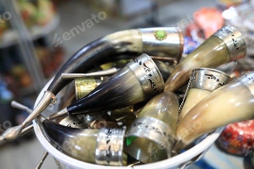Preview: Wine Horns On Shop Counter In Tbilisi, Georgia