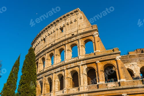 Preview: Exterior Partial View Of The Curved Arched Wall Of The Colosseum, Rome, Italy A Famous Historical